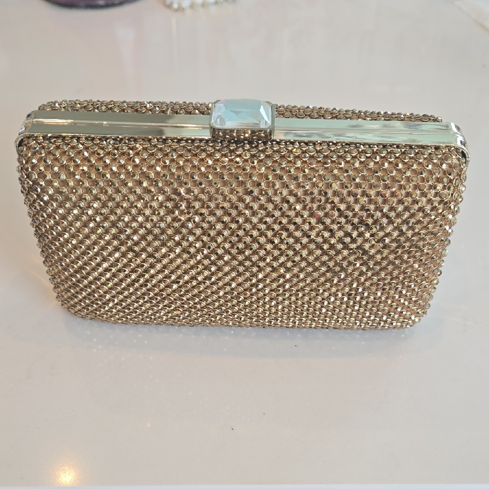 Sondra Roberts Gold Mesh Crystal-Top Evening Clutch